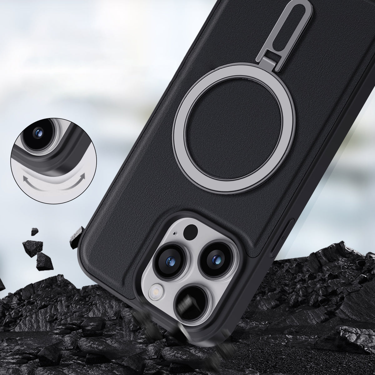 ELECTROPRIME For iPhone 15 Shield MagSafe Magnetic Holder Phone Case(Black)