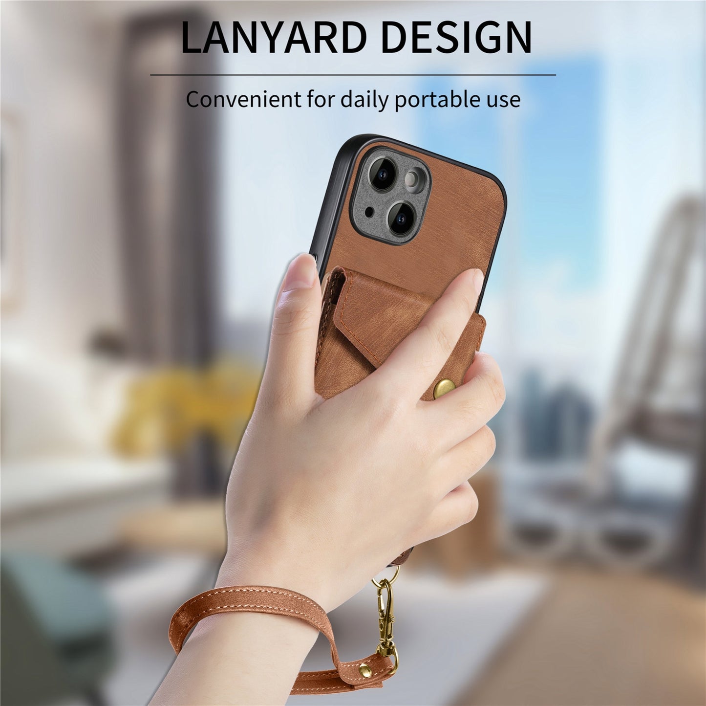 ELECTROPRIME For iPhone 15 Retro Card Wallet Fold Leather Phone Case with Strap(Brown)