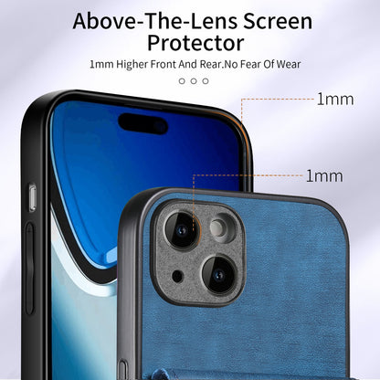 ELECTROPRIME For iPhone 15 Retro Card Wallet Fold Leather Phone Case with Strap(Blue)