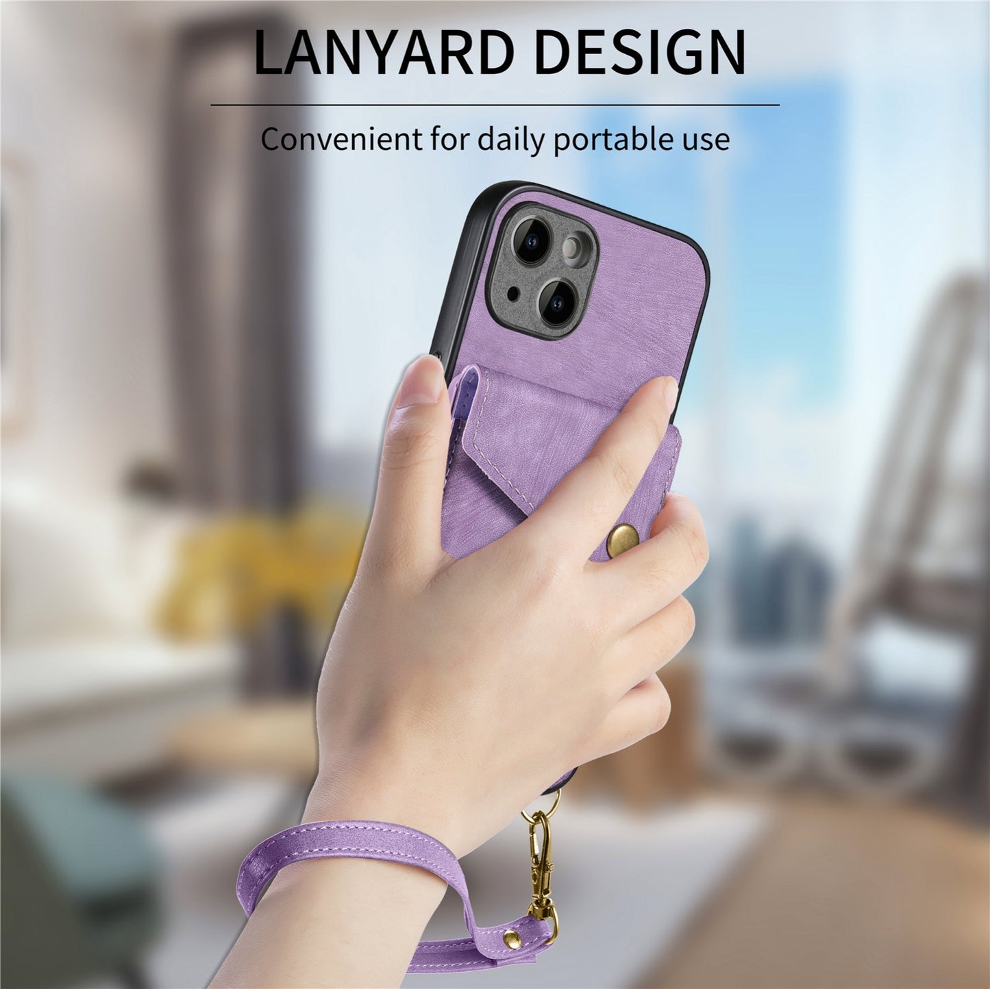 ELECTROPRIME For iPhone 15 Retro Card Wallet Fold Leather Phone Case with Strap(Purple)