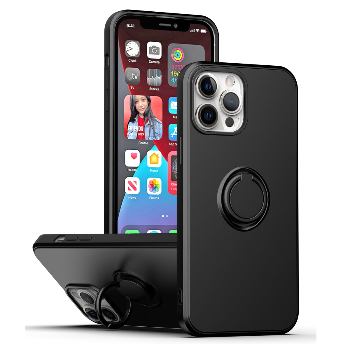 ELECTROPRIME For iPhone 15 Ring Kickstand Silicone Phone Case(Black)