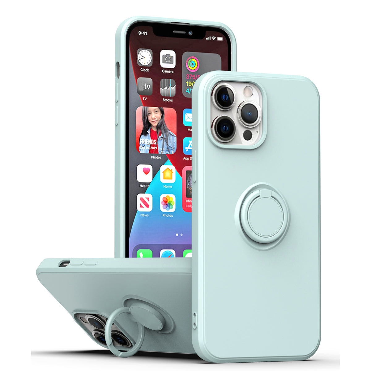 ELECTROPRIME For iPhone 15 Ring Kickstand Silicone Phone Case(Light Cyan)