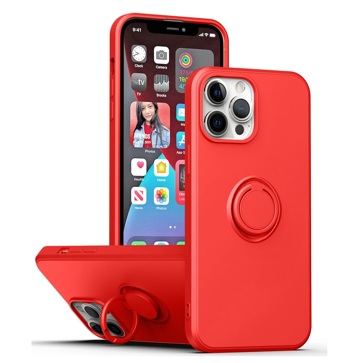 ELECTROPRIME For iPhone 15 Ring Kickstand Silicone Phone Case(Red)