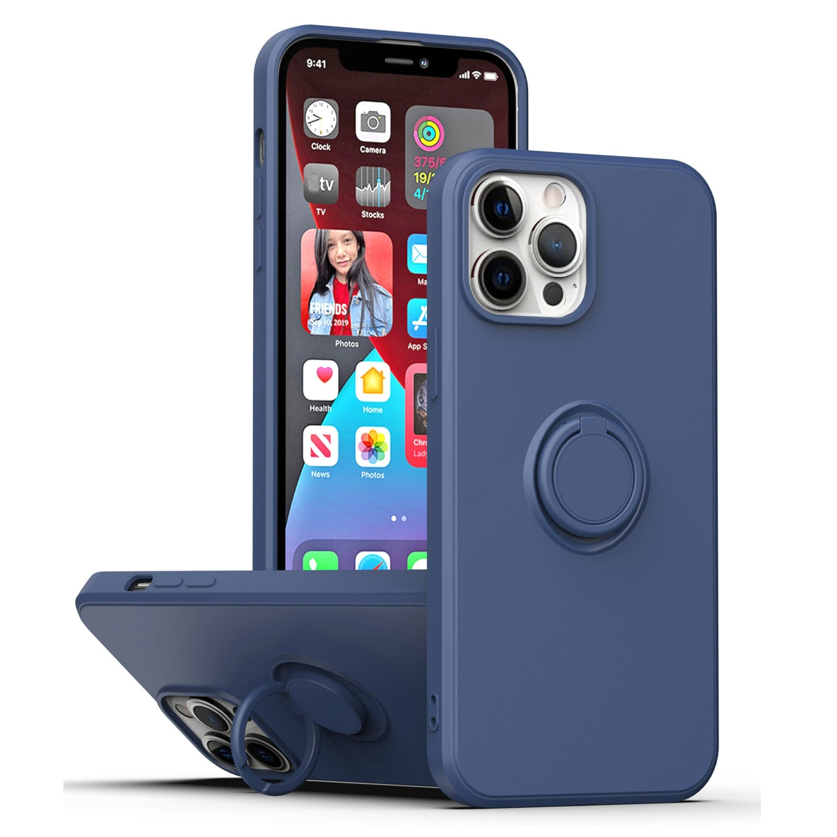 ELECTROPRIME For iPhone 15 Ring Kickstand Silicone Phone Case(Dark Blue)