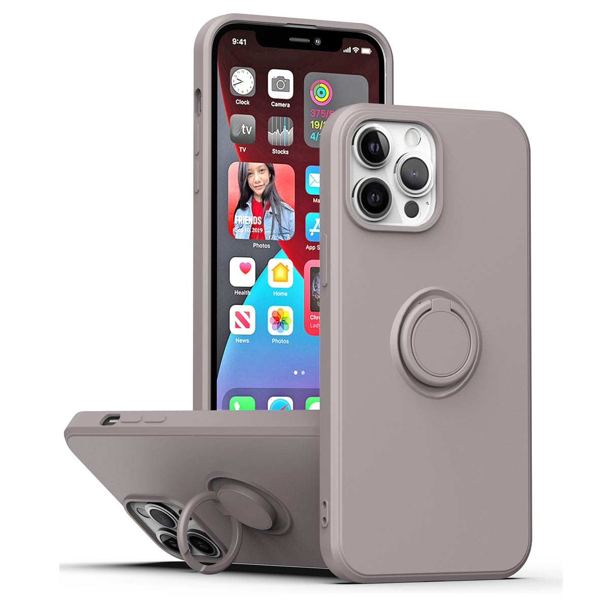 ELECTROPRIME For iPhone 15 Ring Kickstand Silicone Phone Case(Gray)