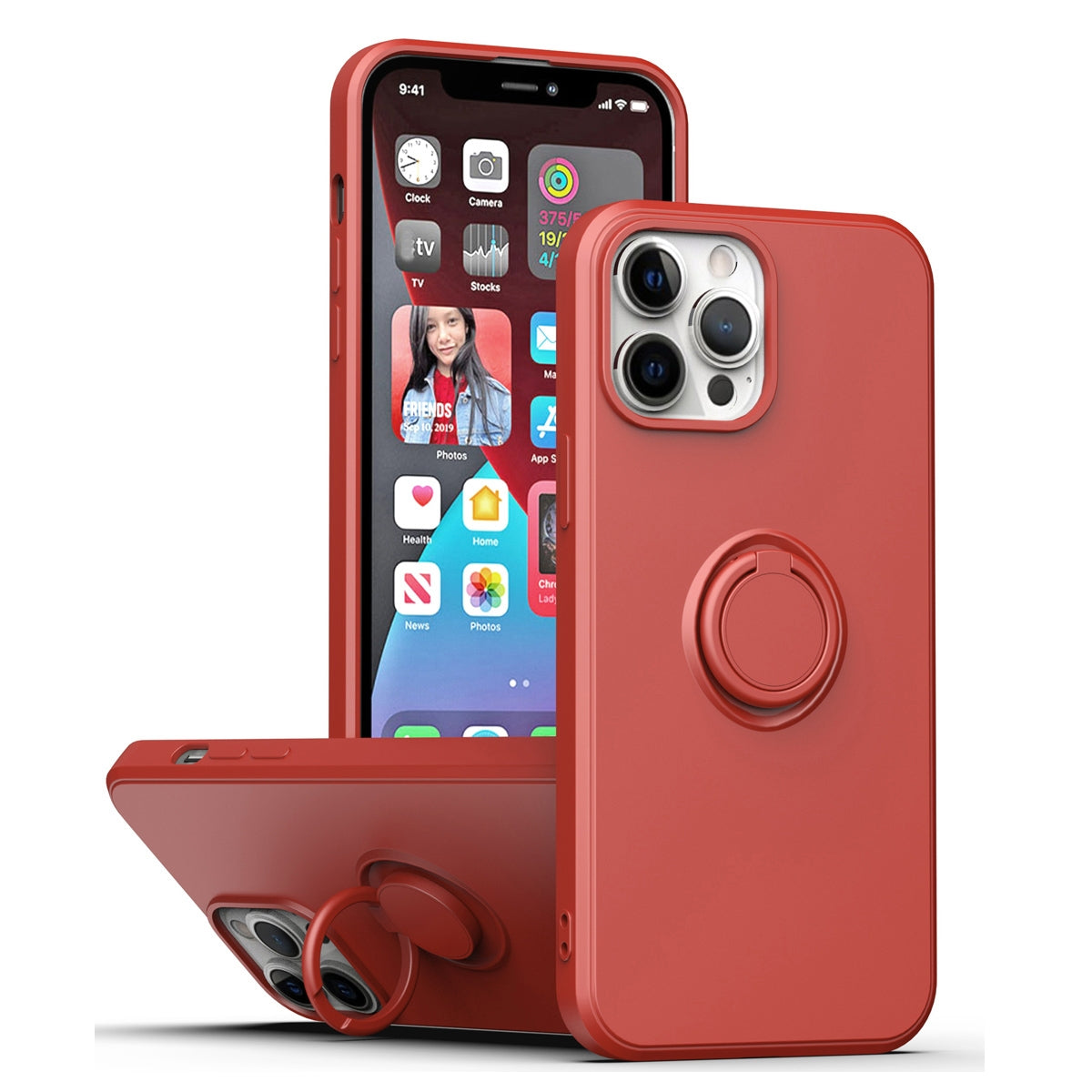 ELECTROPRIME For iPhone 15 Ring Kickstand Silicone Phone Case(Hawthorn Red)