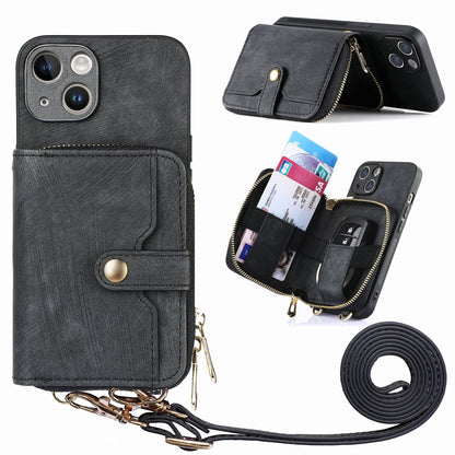 ELECTROPRIME For iPhone 15 Plus Crossbody Multi-function Zipper Wallet Phone Case(Black)