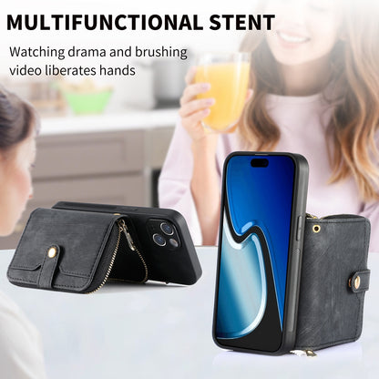 ELECTROPRIME For iPhone 15 Plus Crossbody Multi-function Zipper Wallet Phone Case(Black)