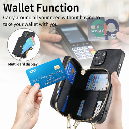 ELECTROPRIME For iPhone 15 Plus Crossbody Multi-function Zipper Wallet Phone Case(Black)