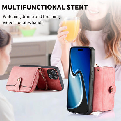 ELECTROPRIME For iPhone 15 Crossbody Multi-function Zipper Wallet Phone Case(Pink)