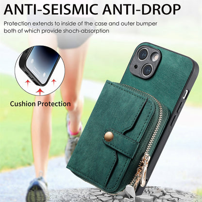 ELECTROPRIME For iPhone 15 Crossbody Multi-function Zipper Wallet Phone Case(Green)