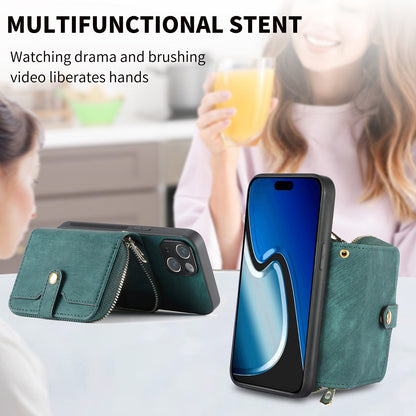 ELECTROPRIME For iPhone 15 Crossbody Multi-function Zipper Wallet Phone Case(Green)