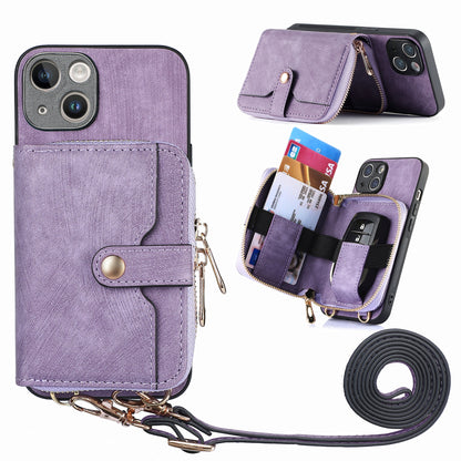 ELECTROPRIME For iPhone 15 Crossbody Multi-function Zipper Wallet Phone Case(Purple)