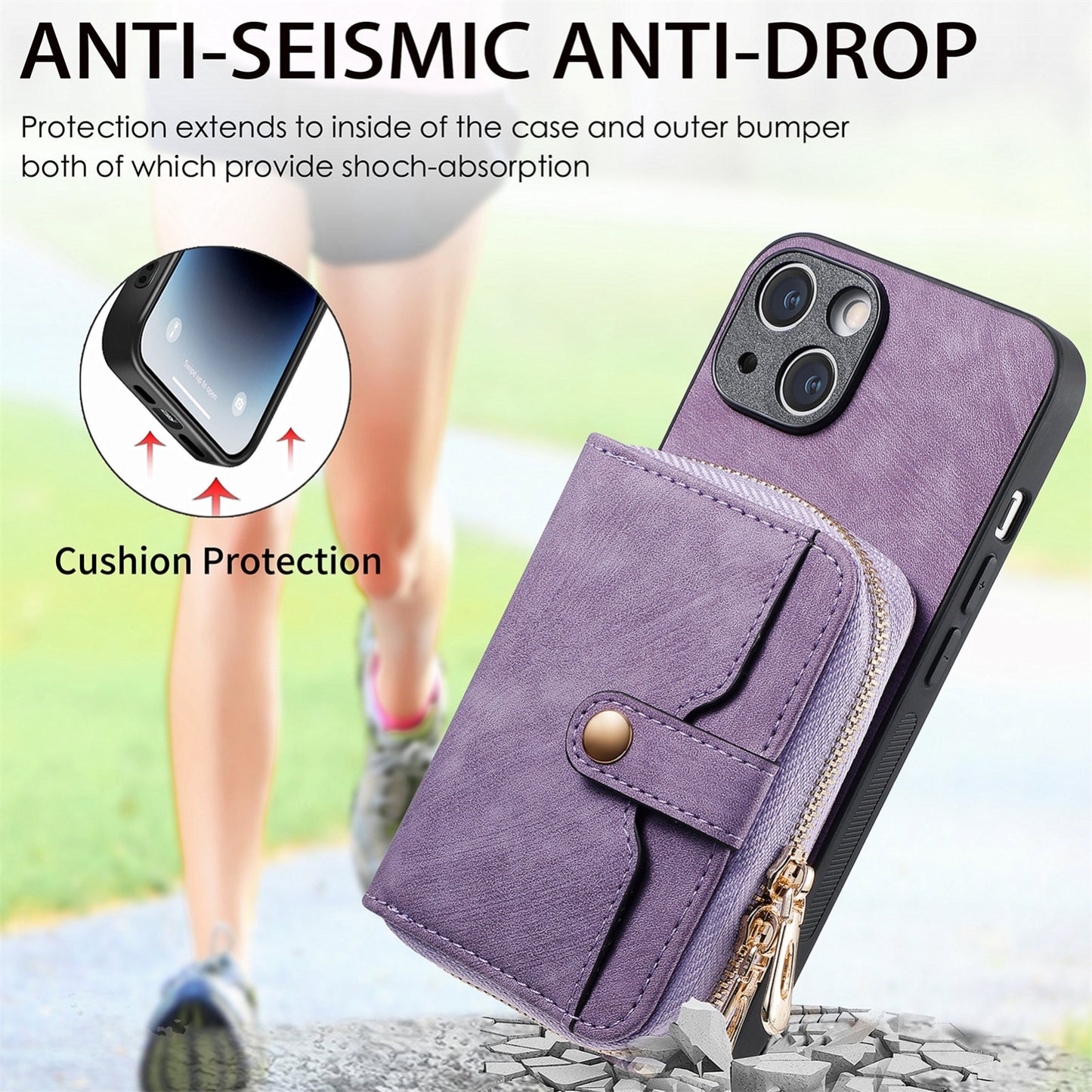 ELECTROPRIME For iPhone 15 Crossbody Multi-function Zipper Wallet Phone Case(Purple)