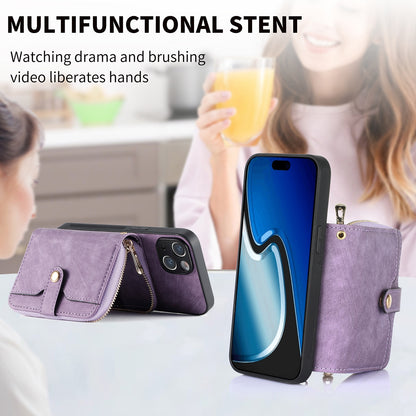 ELECTROPRIME For iPhone 15 Crossbody Multi-function Zipper Wallet Phone Case(Purple)