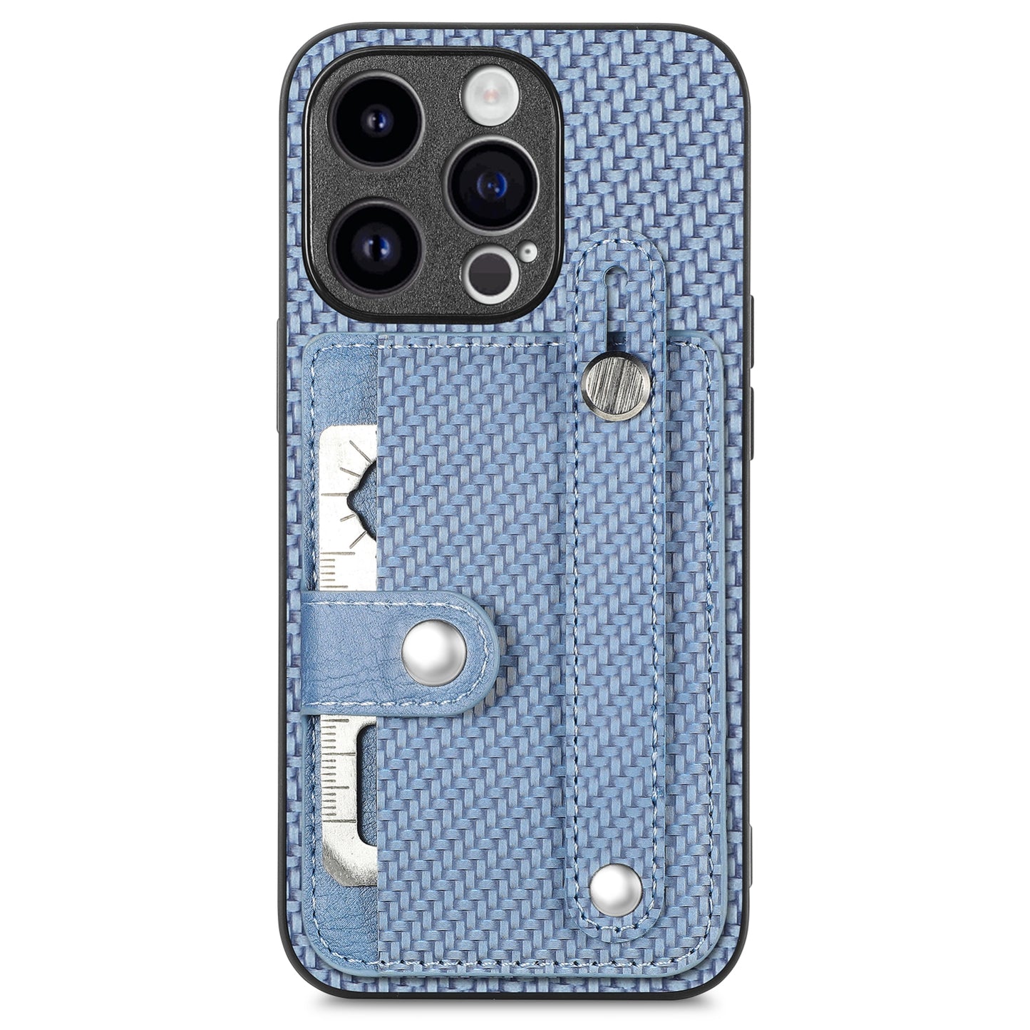 ELECTROPRIME For iPhone 15 Wristband Kickstand Card Wallet Back Phone Case with Tool Knife(Blue)