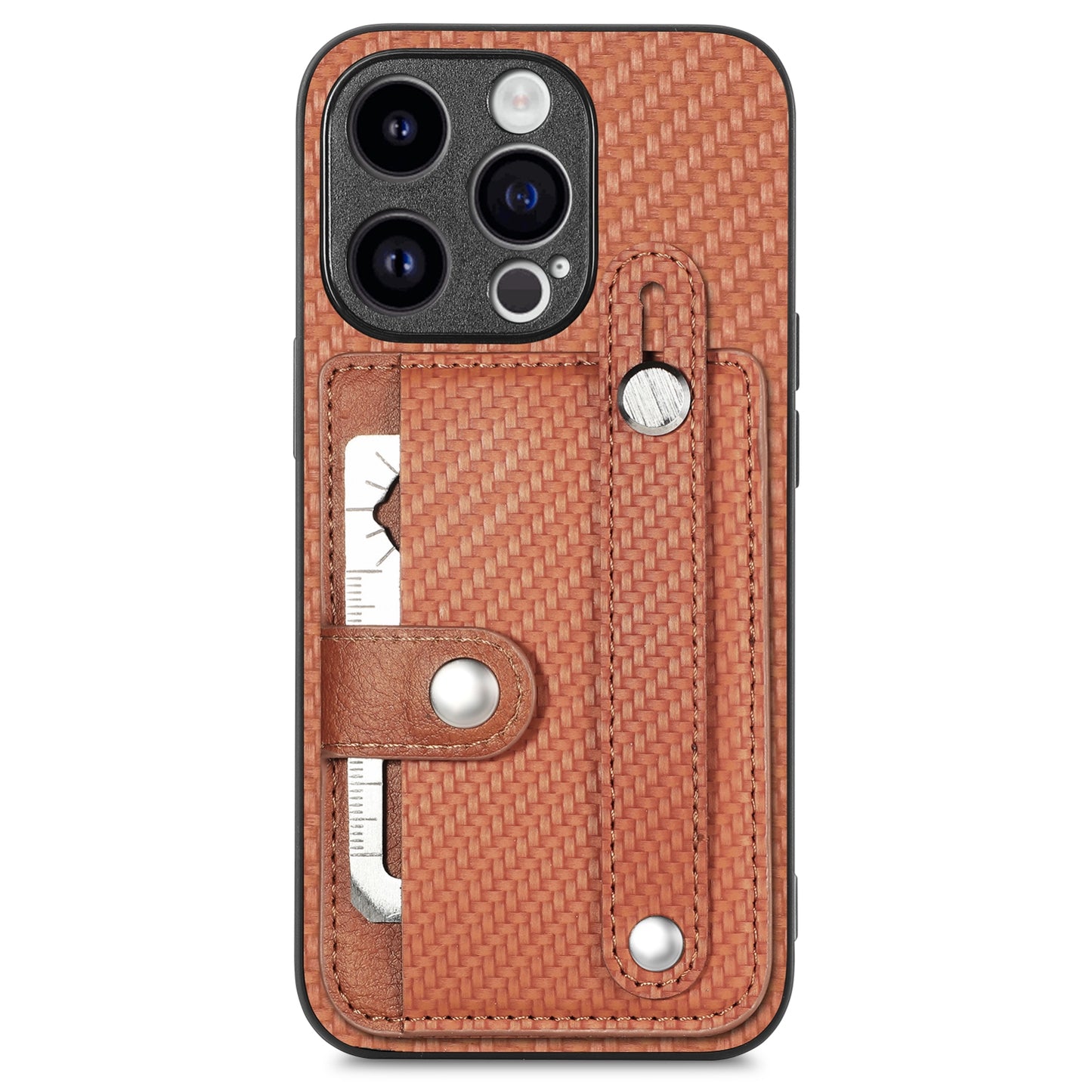 ELECTROPRIME For iPhone 15 Wristband Kickstand Card Wallet Back Phone Case with Tool Knife(Brown)