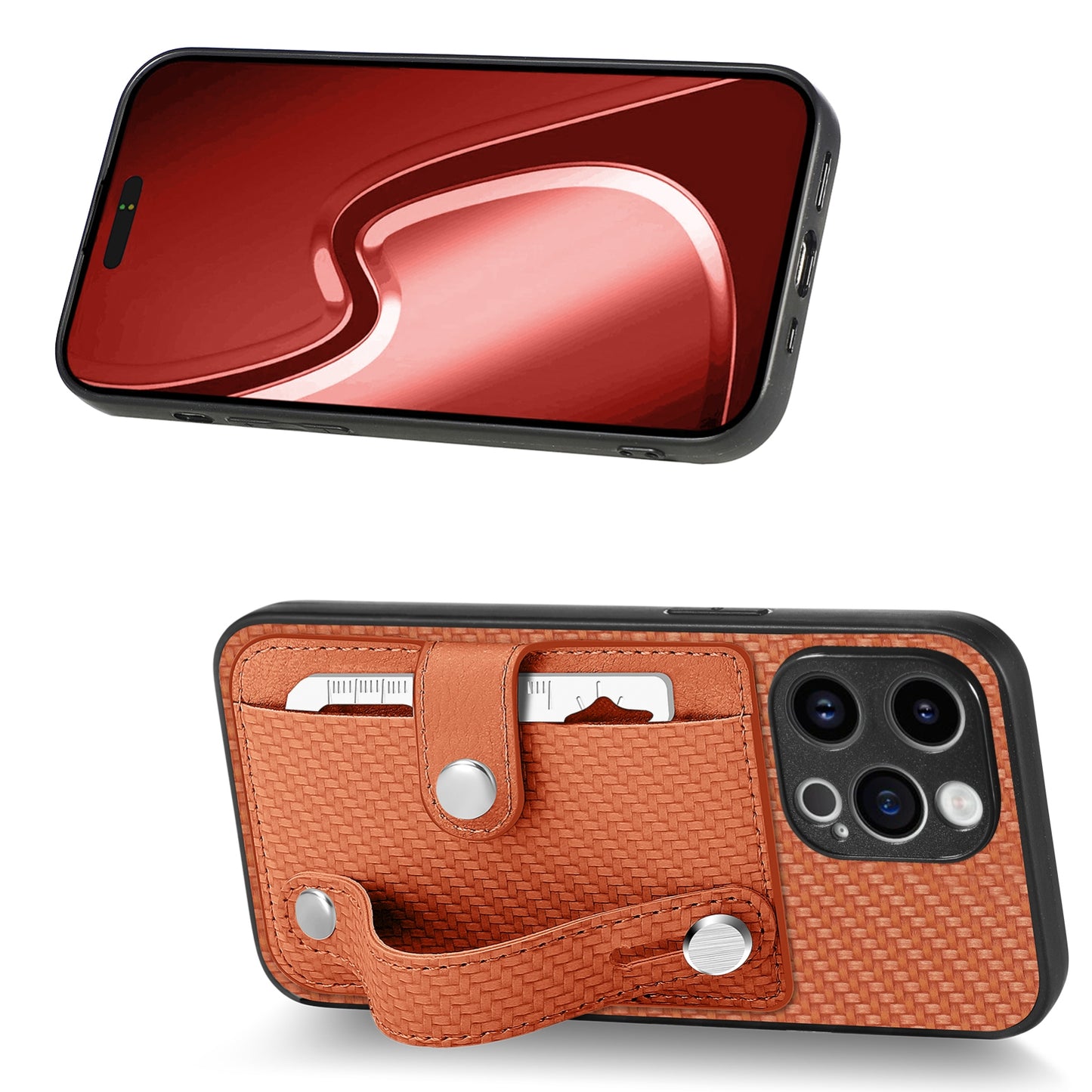 ELECTROPRIME For iPhone 15 Wristband Kickstand Card Wallet Back Phone Case with Tool Knife(Brown)