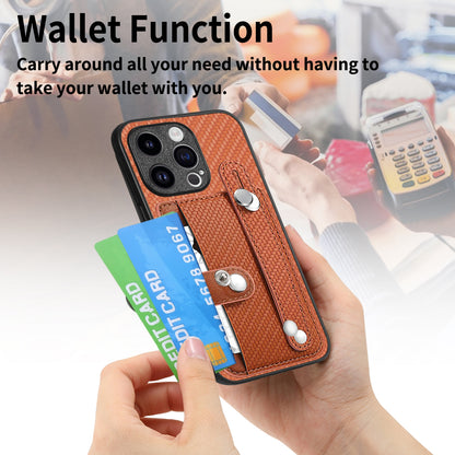 ELECTROPRIME For iPhone 15 Wristband Kickstand Card Wallet Back Phone Case with Tool Knife(Brown)