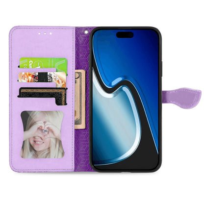 ELECTROPRIME For iPhone 15 Blooming Mandala Embossed Wings Buckle Leather Phone Case(purple)