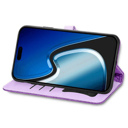 ELECTROPRIME For iPhone 15 Blooming Mandala Embossed Wings Buckle Leather Phone Case(purple)