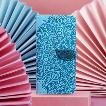 ELECTROPRIME For iPhone 15 Blooming Mandala Embossed Wings Buckle Leather Phone Case(Blue)
