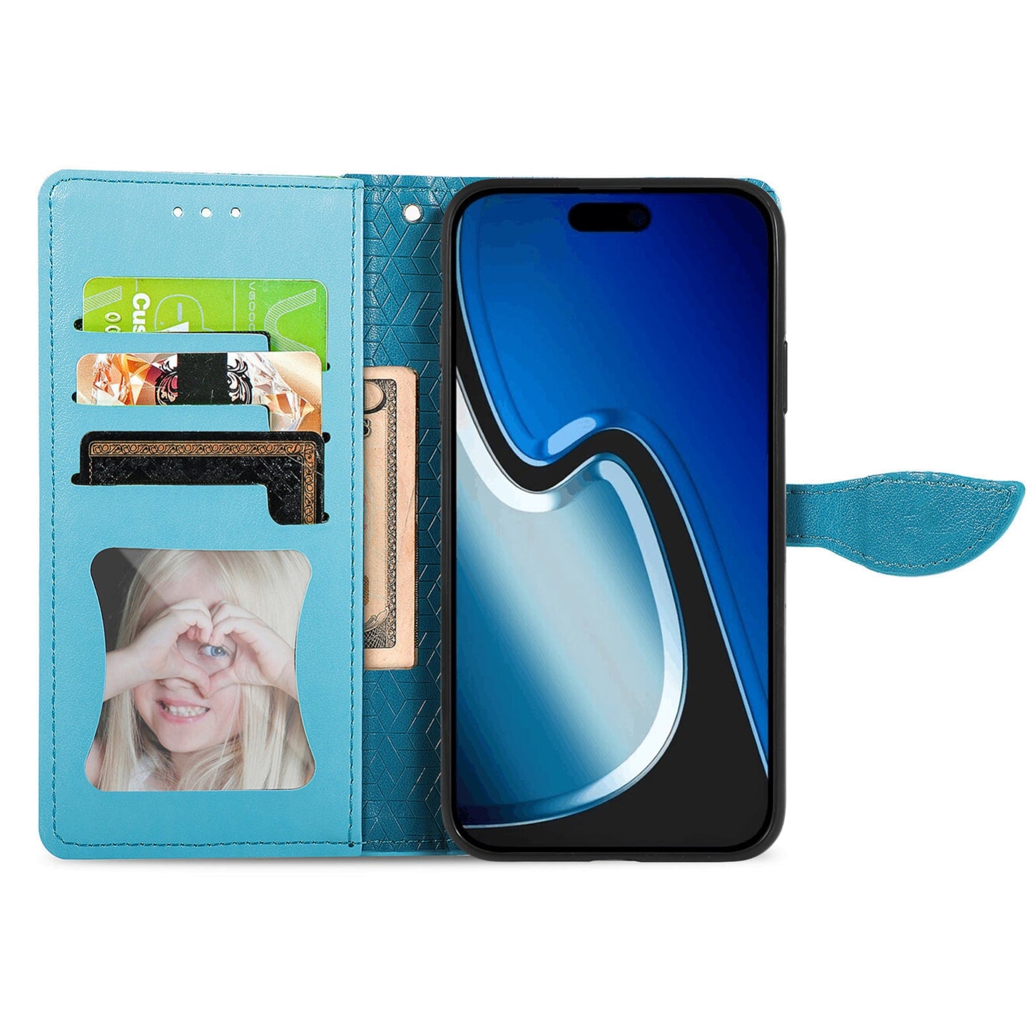 ELECTROPRIME For iPhone 15 Blooming Mandala Embossed Wings Buckle Leather Phone Case(Blue)