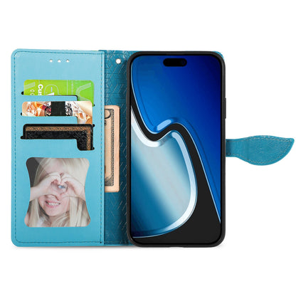 ELECTROPRIME For iPhone 15 Blooming Mandala Embossed Wings Buckle Leather Phone Case(Blue)