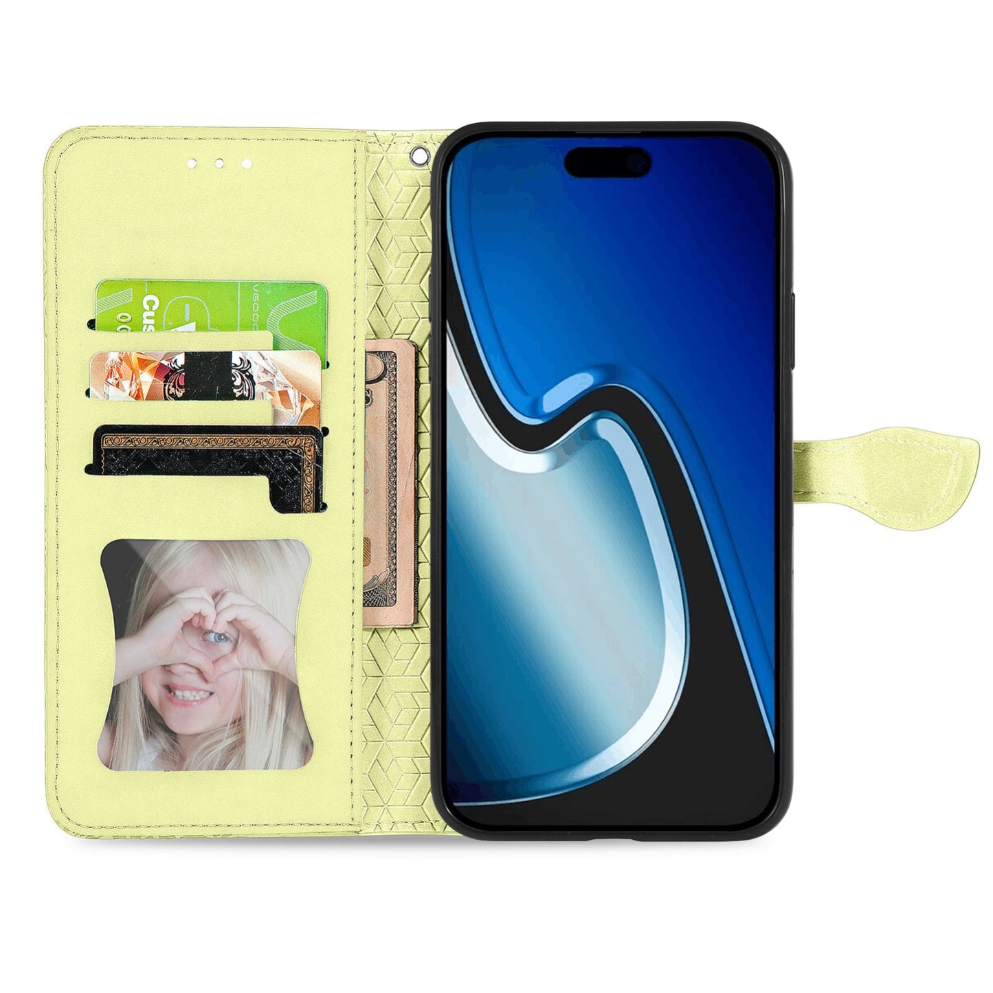 ELECTROPRIME For iPhone 15 Blooming Mandala Embossed Wings Buckle Leather Phone Case(Yellow)