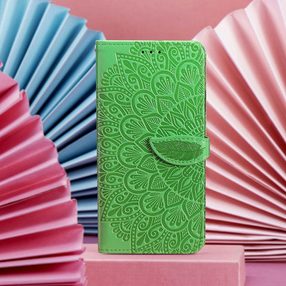 ELECTROPRIME For iPhone 15 Blooming Mandala Embossed Wings Buckle Leather Phone Case(Green)