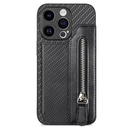 ELECTROPRIME For iPhone 15 Carbon Fiber Horizontal Flip Zipper Wallet Phone Case(Black)