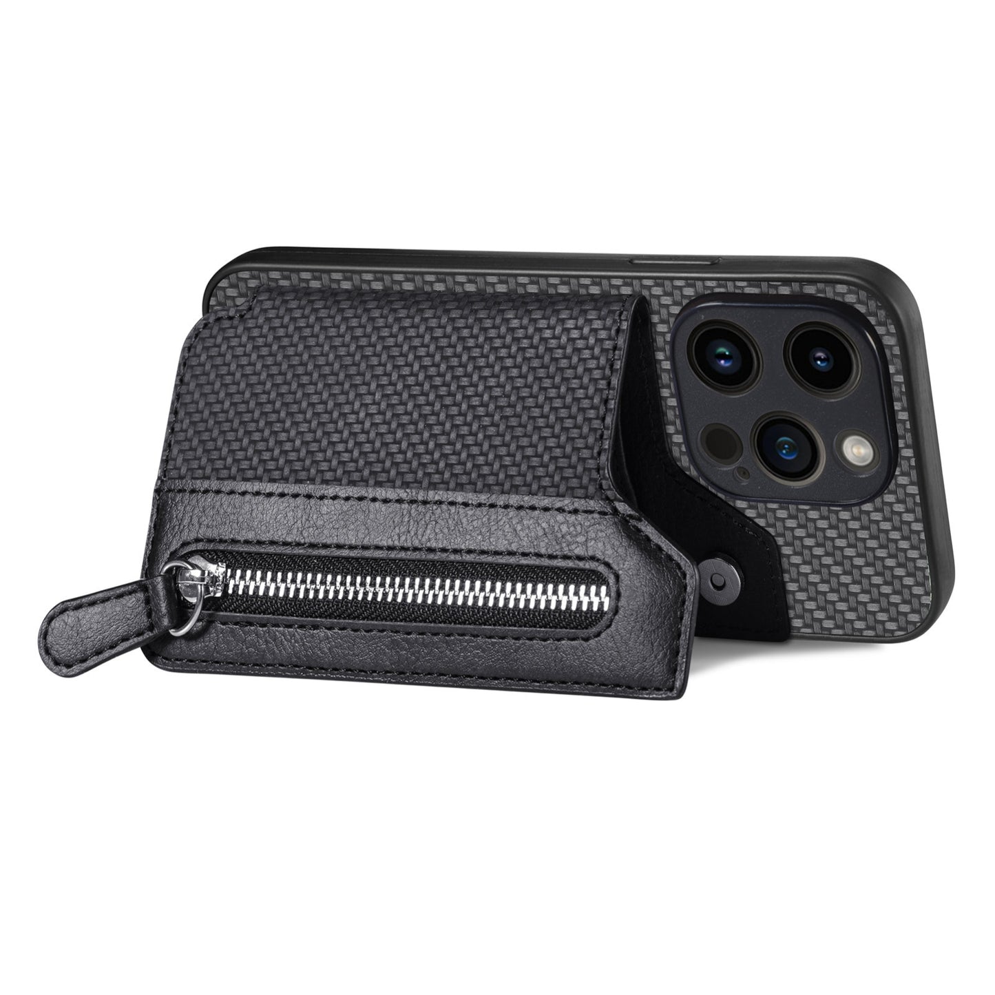 ELECTROPRIME For iPhone 15 Carbon Fiber Horizontal Flip Zipper Wallet Phone Case(Black)