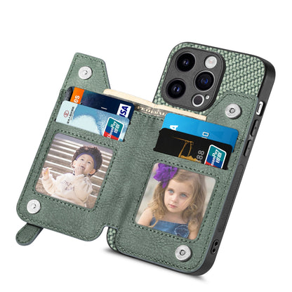 ELECTROPRIME For iPhone 15 Carbon Fiber Horizontal Flip Zipper Wallet Phone Case(Green)