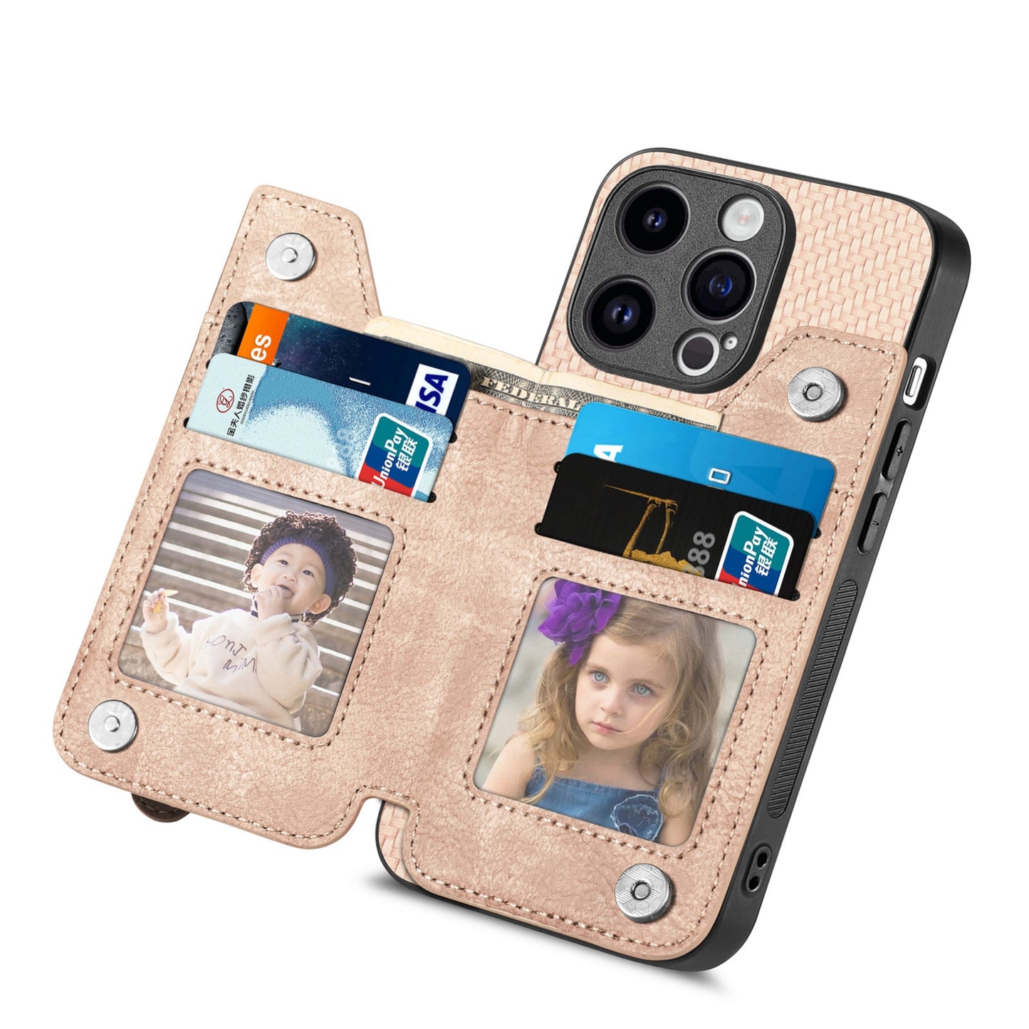 ELECTROPRIME For iPhone 15 Carbon Fiber Horizontal Flip Zipper Wallet Phone Case(Khaki)