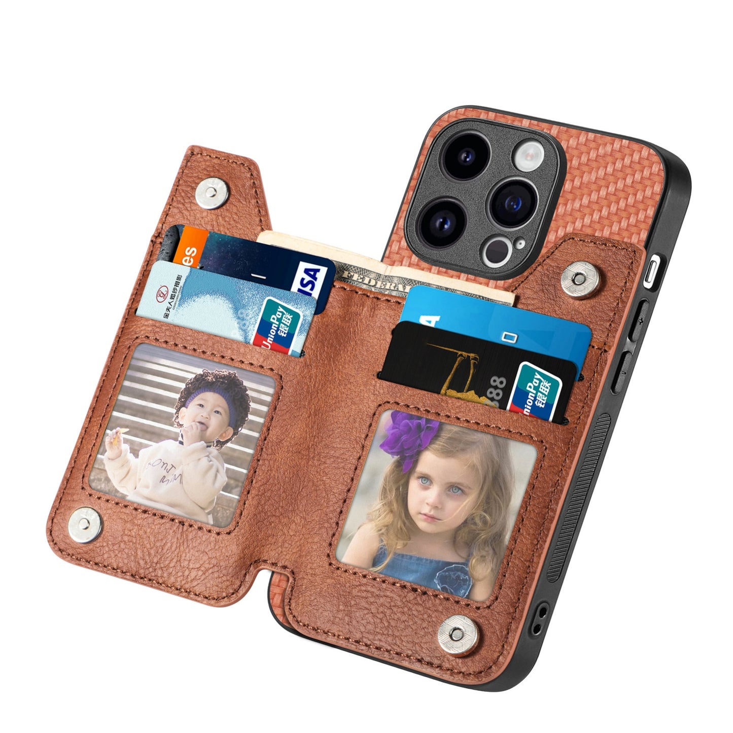 ELECTROPRIME For iPhone 15 Carbon Fiber Horizontal Flip Zipper Wallet Phone Case(Brown)