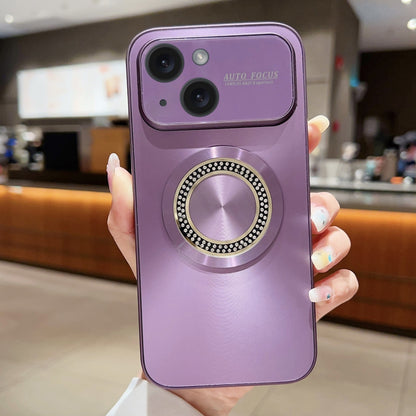 ELECTROPRIME For iPhone 15 Plus Large Window Diamond Magnifier Magnetic Phone Case(Purple)