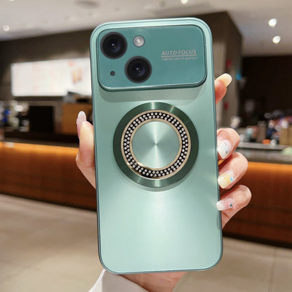 ELECTROPRIME For iPhone 15 Large Window Diamond Magnifier Magnetic Phone Case(Green)