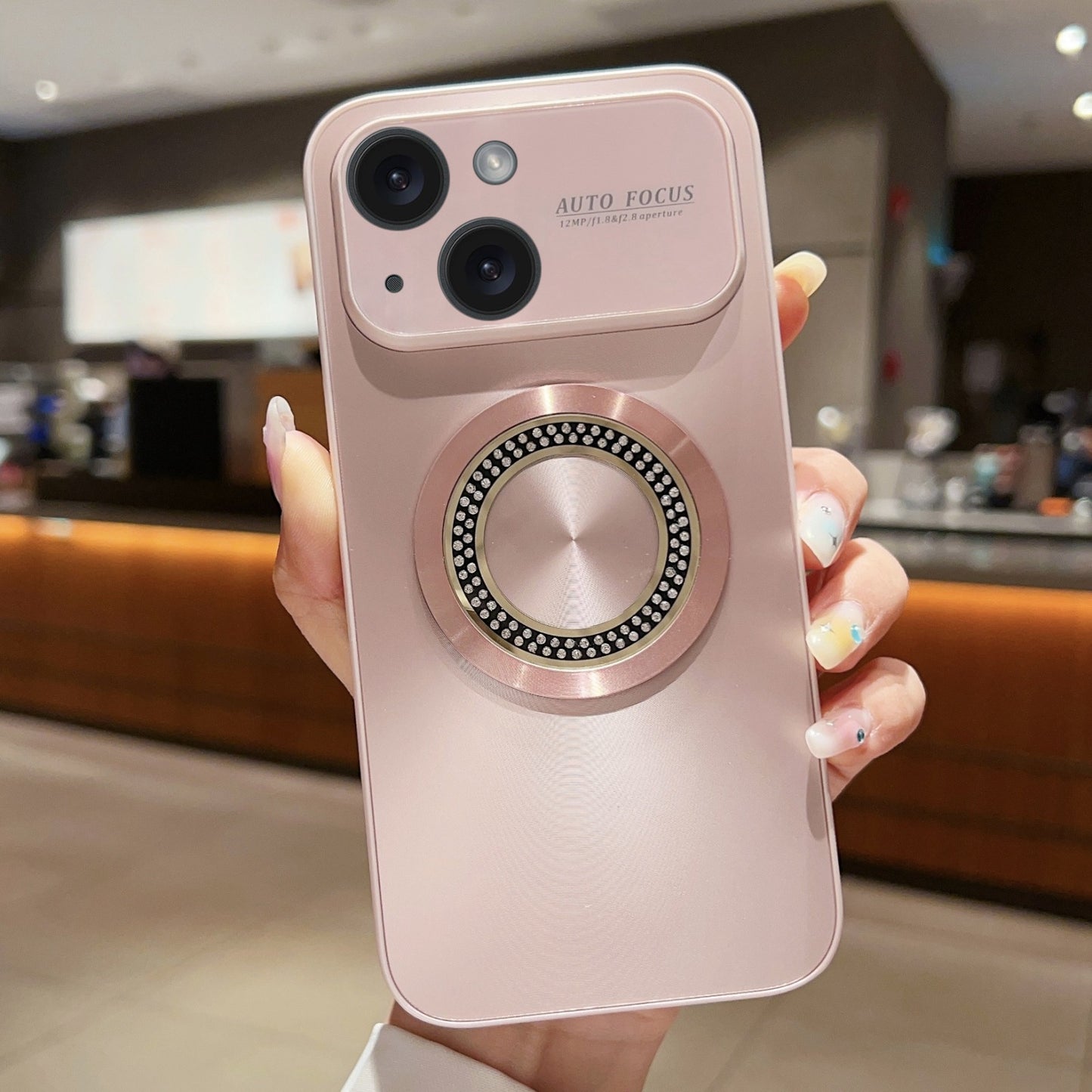 ELECTROPRIME For iPhone 15 Large Window Diamond Magnifier Magnetic Phone Case(Pink)
