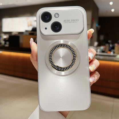 ELECTROPRIME For iPhone 15 Large Window Diamond Magnifier Magnetic Phone Case(Silver)