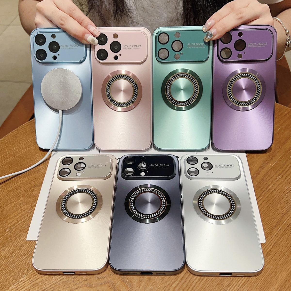 ELECTROPRIME For iPhone 15 Plus Large Window Diamond Magnifier Magnetic Phone Case(Purple)