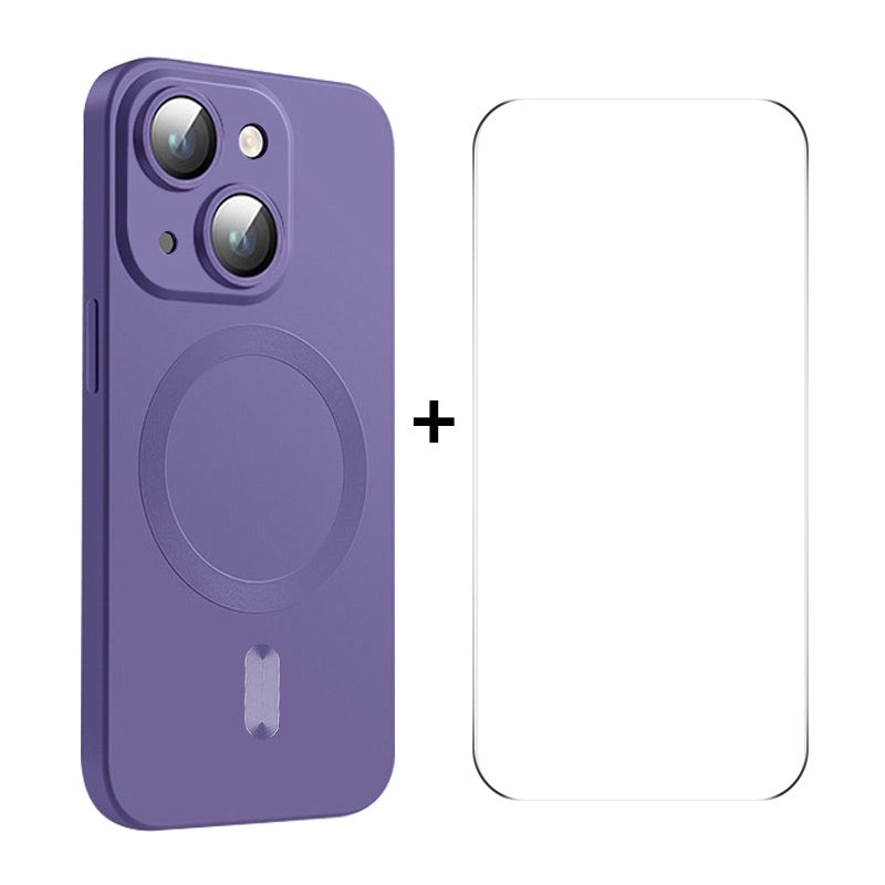 ELECTROPRIME For iPhone 15 Plus ENKAY MagSafe Matte TPU Phone Case with Lens Film & Screen Glass Film(Purple)