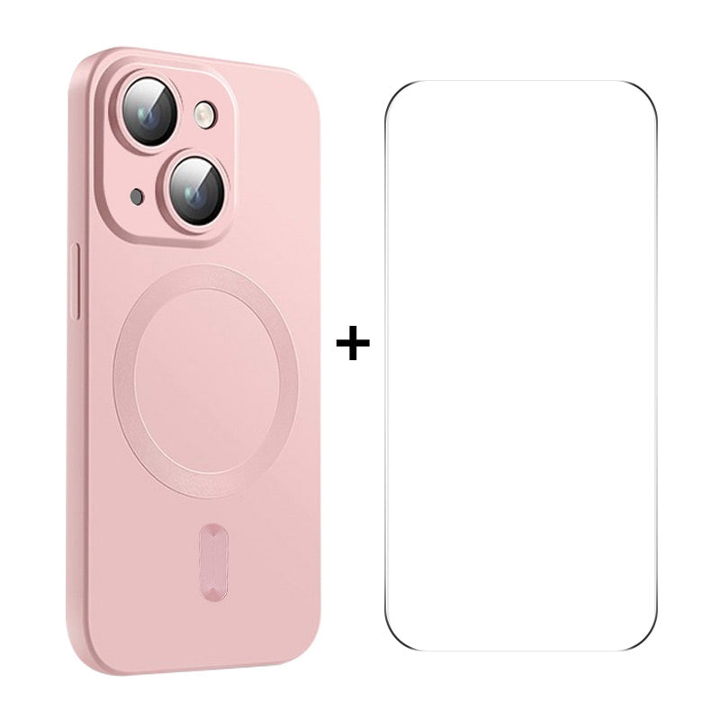 ELECTROPRIME For iPhone 15 ENKAY MagSafe Matte TPU Phone Case with Lens Film & Screen Glass Film(Pink)