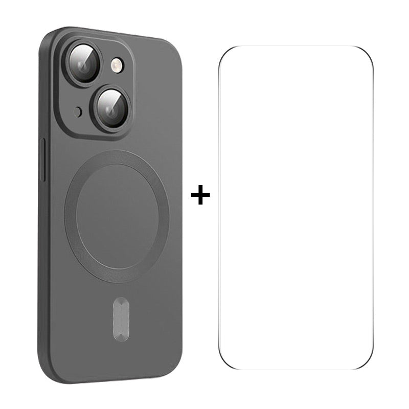 ELECTROPRIME For iPhone 15 ENKAY MagSafe Matte TPU Phone Case with Lens Film & Screen Glass Film(Dark Grey)