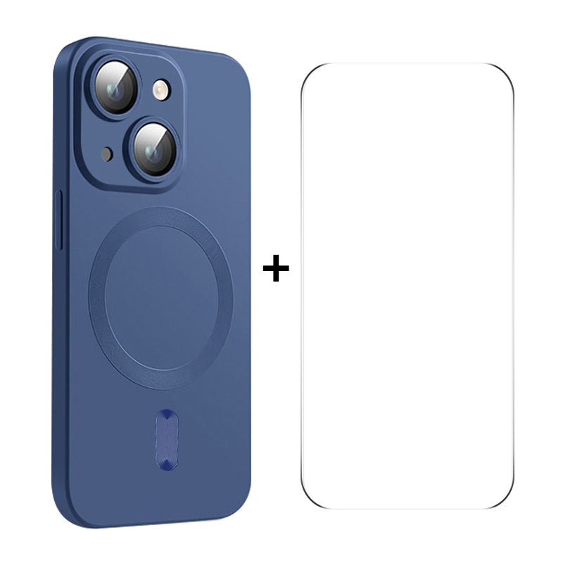 ELECTROPRIME For iPhone 15 ENKAY MagSafe Matte TPU Phone Case with Lens Film & Screen Glass Film(Dark Blue)