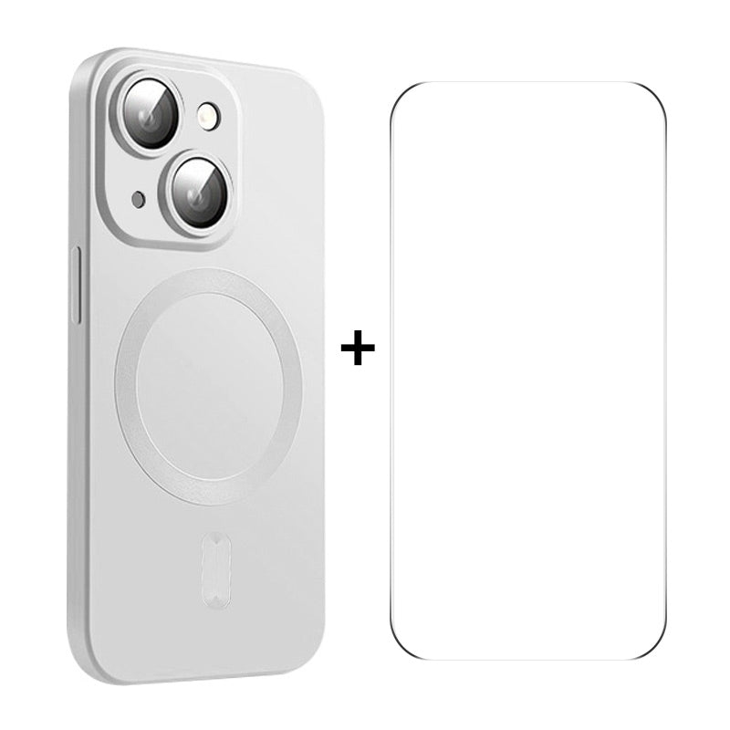 ELECTROPRIME For iPhone 15 ENKAY MagSafe Matte TPU Phone Case with Lens Film & Screen Glass Film(Silver)