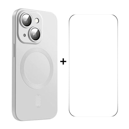 ELECTROPRIME For iPhone 15 ENKAY MagSafe Matte TPU Phone Case with Lens Film & Screen Glass Film(Silver)