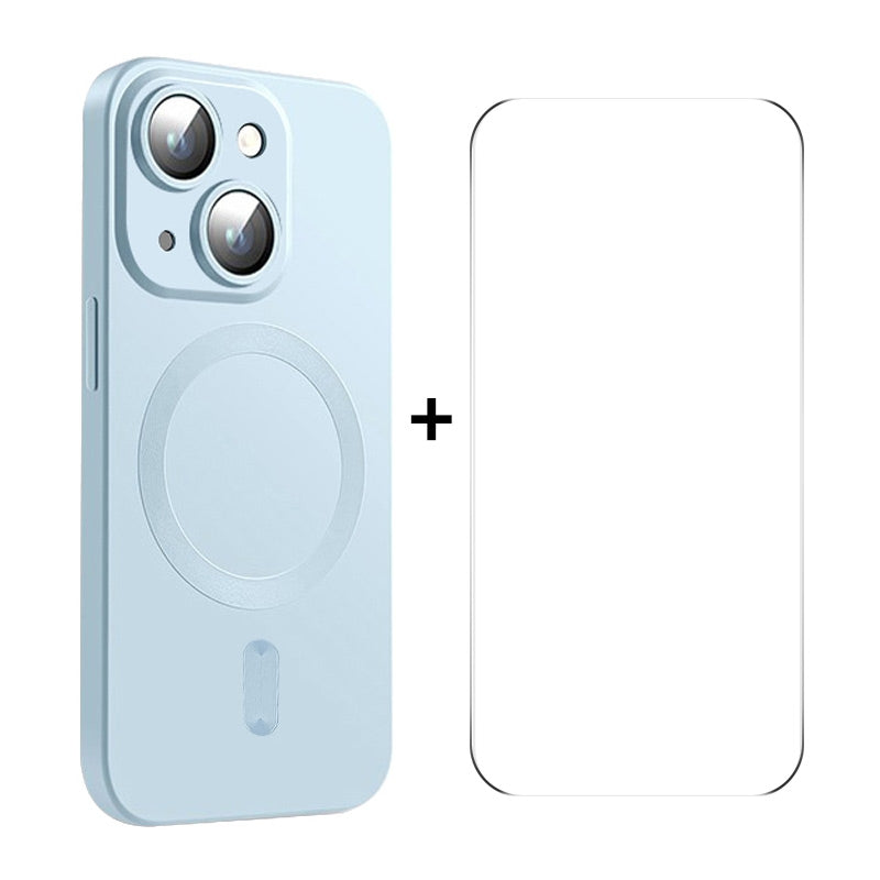 ELECTROPRIME For iPhone 15 ENKAY MagSafe Matte TPU Phone Case with Lens Film & Screen Glass Film(Blue)