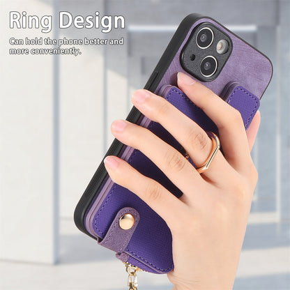 ELECTROPRIME For iPhone 15 Cross Leather Ring Vertical Zipper Wallet Back Phone Case(Purple)