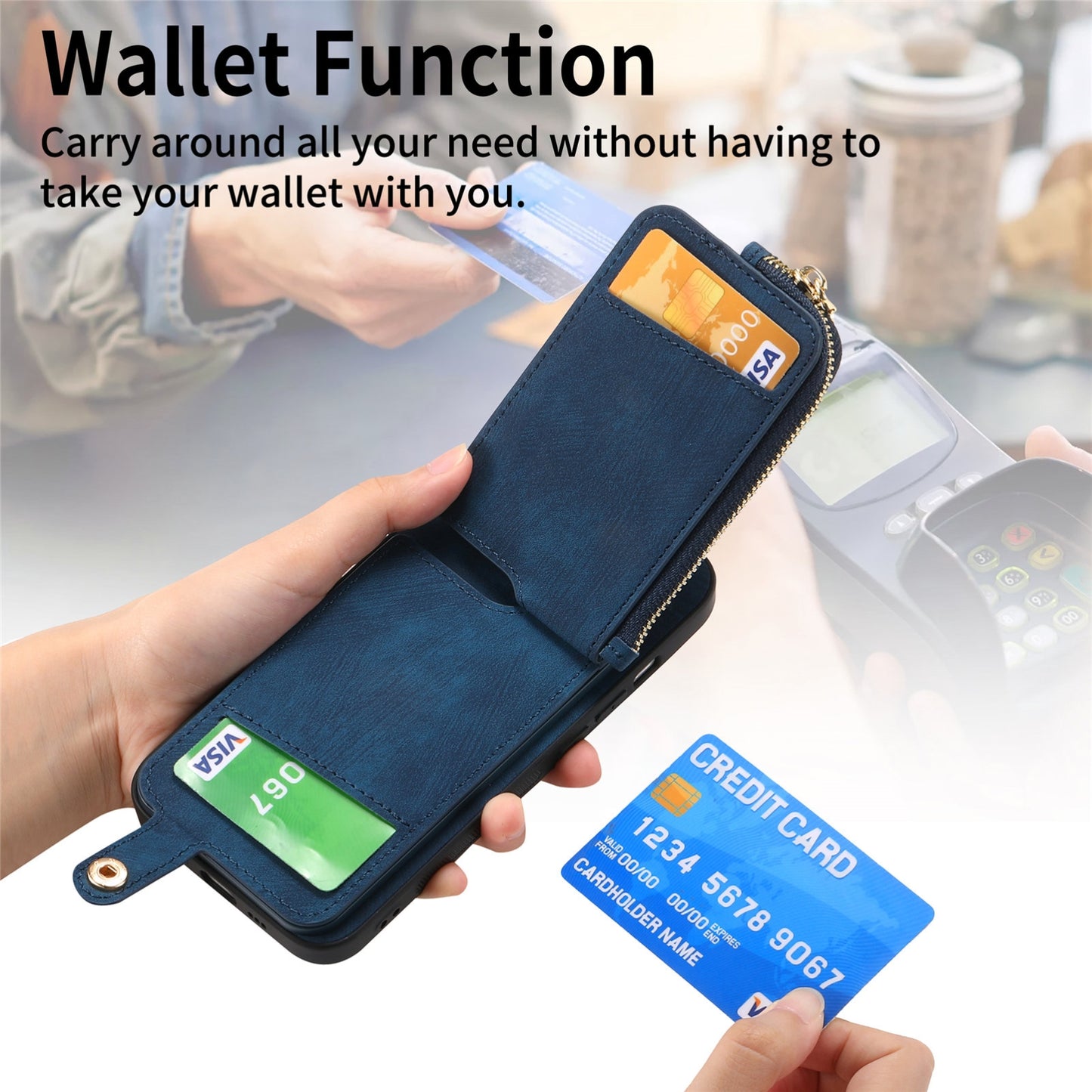 ELECTROPRIME For iPhone 15 Cross Leather Ring Vertical Zipper Wallet Back Phone Case(Blue)