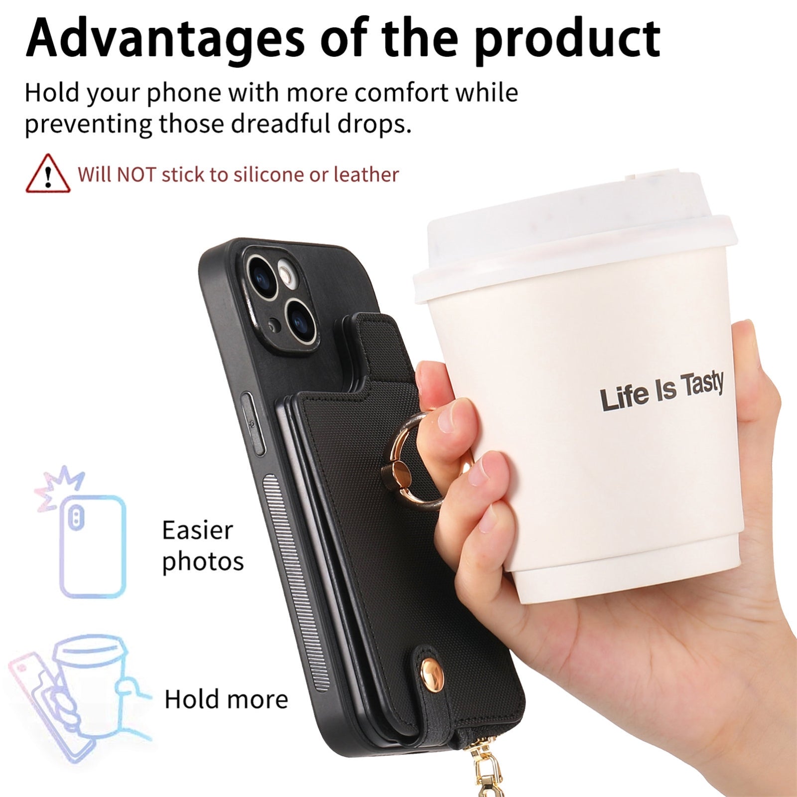 ELECTROPRIME For iPhone 15 Cross Leather Ring Vertical Zipper Wallet Back Phone Case(Black)